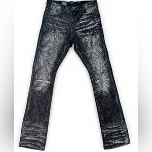 Sz various All over Graphic Black and Gray wash denim Jeans